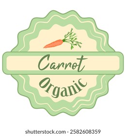 Carrot packaging tag. Classic vegetable label tag or sticker with fresh orange carrot. Fresh natural product badge.