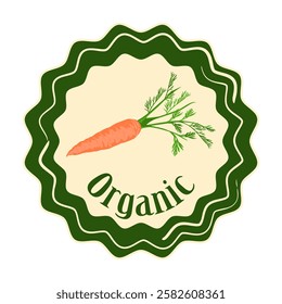 Carrot packaging tag. Classic vegetable label tag or sticker with fresh orange garden carrot. Fresh natural product badge.