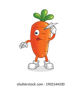 carrot with paper plane character. cartoon mascot vector