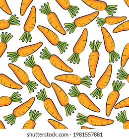 Carrot pattern illustration, vegetable vector repeated seamless background.  Best for paper, cover, fabric, gift wrap, wall art, interior décor. Simple surface pattern design