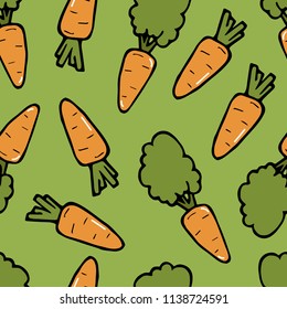 carrot pattern on a green background for children's wallpaper or cover of a notebook