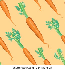 Carrot pattern. Realistic set of cartoon young carrot on white background