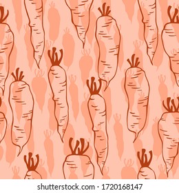 Carrot  pattern. Seamless color texture of vegetables. Vegan and vegetarian food. Vegetable set. Stock vector image.