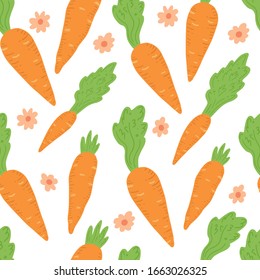 Carrot pattern seamless. Vector illustration for background, print, texture. Carrot have abstract, simple cartoon, hand drawn style.