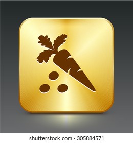Carrot and Peas on Gold Square Button