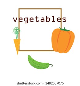 Carrot, pepper, cucumber. Organic food poster. Farmer market design. Vector background.