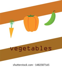 Carrot, pepper, cucumber. Organic food poster. Farmer market design. Vector background.
