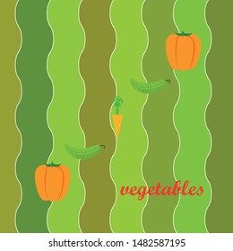 Carrot, pepper, cucumber. Organic food poster. Farmer market design. Vector background.