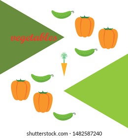 Carrot, pepper, cucumber. Organic food poster. Farmer market design. Vector background.