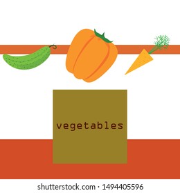 Carrot, pepper, cucumber. Organic food poster. Farmer market design. Vector background.