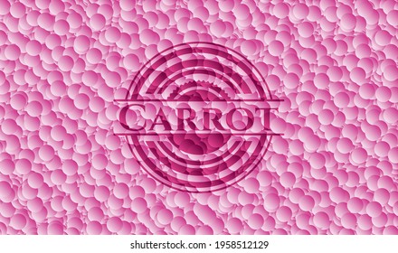 Carrot pink badge with bubbles background. Vector Illustration. Detailed. 