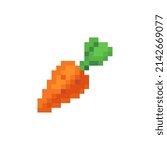 Carrot pixel art icon, emoji, design for logo, sticker, mobile app, isolated vector illustration on white background. Game assets 8-bit sprite.