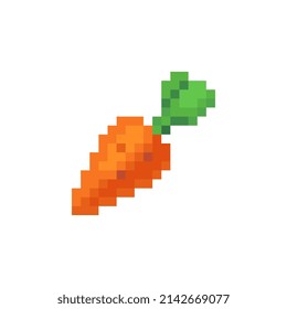 Carrot pixel art icon, emoji, design for logo, sticker, mobile app, isolated vector illustration on white background. Game assets 8-bit sprite.