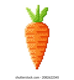 Carrot pixel art. Orange Vegetable. Pixelate vector illustration. Icon carrot.