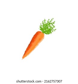Carrot pixel art. Orange Vegetable. Pixelate vector illustration. Icon carrot.
