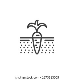 Carrot plant growth line icon. linear style sign for mobile concept and web design. Growing carrot in soil outline vector icon. Symbol, logo illustration. Vector graphics