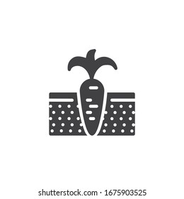 Carrot plant growth vector icon. filled flat sign for mobile concept and web design. Growing carrot in soil glyph icon. Symbol, logo illustration. Vector graphics