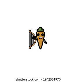 Carrot Play Symphony Cartoon Character Design Vector Illustration Mascot. Cute, Happy, And Fun Style. Recomended For Vegetable Shop Logo.