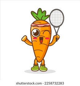 carrot playing badminton illustration. character vector