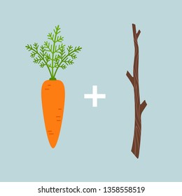 Carrot Plus Stick Motivation Concept, Vector Illustration Isolated On Blue Background