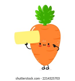 Carrot poster character. Vector hand drawn cartoon kawaii character illustration. Isolated white background. Carrot and poster