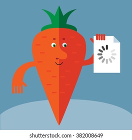 Carrot  with preloader icon. Flat style vector illustration . Funny cartoon character