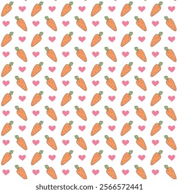 Carrot print with hearts. Easter elements pattern