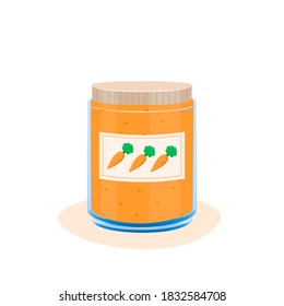 Carrot Puree. Supplemental Baby Food Products. Feeding Small Child Vector Illustration