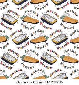 Carrot and Questionnaire. Seamless pattern on a white background. Cute vector illustration.
