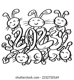 Carrot rabbit year 2023 coloring pages