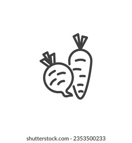 Carrot and radish vegetables line icon. linear style sign for mobile concept and web design. Fresh Vegetables outline vector icon. Symbol, logo illustration. Vector graphics