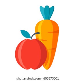 Carrot and red apple, vector illustration in flat style