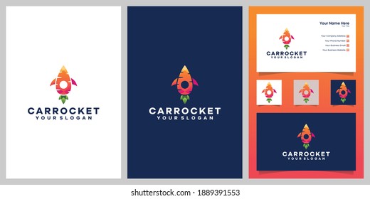 Carrot and Rocket combination logo in gradient color and inspired business card