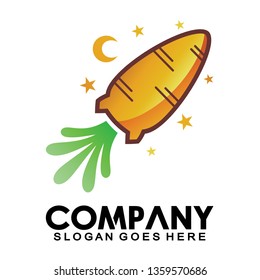 Carrot as rocket vector logo design with a white background. Carrot logo, vegetable symbol, science, technology. - Vector