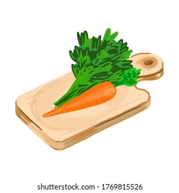 Carrot with salad on a wooden Board in vector illustration
