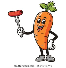 Carrot with sausage,  Cartoon Character Mascot Illustration Vector Clip-art Hand-drawn Logo Design