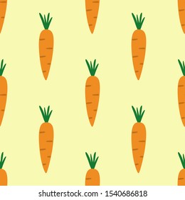 Carrot seamless hand drawn vector pattern illustration. Bright orange carrot kitchen textile, fabric, wrapping paper design template. Food, fruit, vegetable background. Vector EPS 10. 