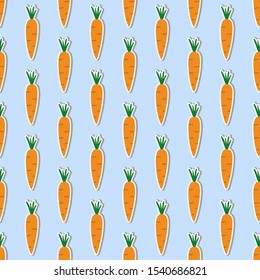 Carrot seamless hand drawn vector pattern illustration. Bright orange carrot kitchen textile, fabric, wrapping paper design template. Food, fruit, vegetable background. Vector EPS 10. 
