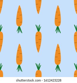 Carrot seamless hand drawn vector pattern illustration. Bright orange carrot kitchen textile, fabric, wrapping paper design template. Food, fruit, vegetable background. Vector EPS 10. 