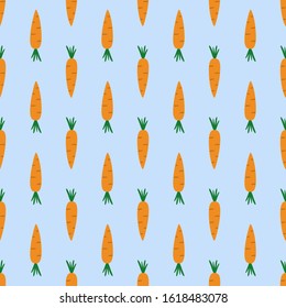 Carrot seamless hand drawn vector pattern illustration. Bright orange carrot kitchen textile, fabric, wrapping paper design template. Food, fruit, vegetable background. Vector EPS 10. 