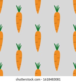 Carrot seamless hand drawn vector pattern illustration. Bright orange carrot kitchen textile, fabric, wrapping paper design template. Food, fruit, vegetable background. Vector EPS 10. 