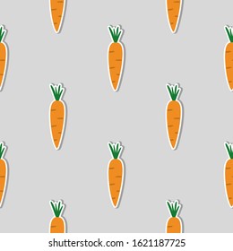 Carrot seamless hand drawn vector pattern illustration. Bright orange carrot kitchen textile, fabric, wrapping paper design template. Food, fruit, vegetable background. Vector EPS 10. 