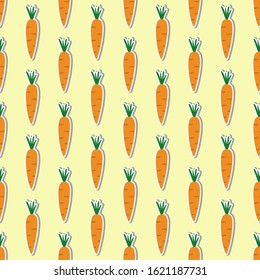 Carrot seamless hand drawn vector pattern illustration. Bright orange carrot kitchen textile, fabric, wrapping paper design template. Food, fruit, vegetable background. Vector EPS 10. 