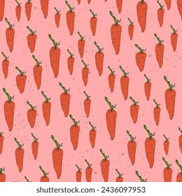 Ilustración sin fisuras de Zanahoria. Productos de patrón de granja. Impresión para papel de embalaje. textiles, preparación para diseñadores