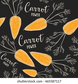 Carrot seamless pattern background. Food texture with hand-drawing fruits. Graphic print for restaurant template.