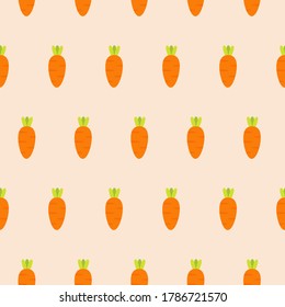 Carrot seamless pattern background. Wallpaper of fat cute orange carrots. Colorful vegetable backdrop. Flat vector graphic design illustration 02. 