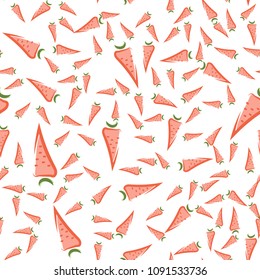 Carrot seamless pattern. Carrots in cartoon style, hand-drawn, scattered in a random order.