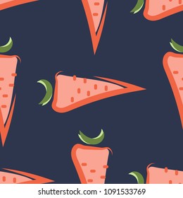 Carrot seamless pattern. Carrots in cartoon style, hand-drawn, on a dark background.