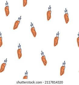 Carrot seamless pattern. Cute hand drawn beautiful background, great for easter wrapping paper, banner, textile, wallpaper. Cartoon vector illustrations