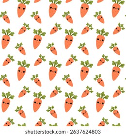 Carrot seamless pattern. Cute carrot with kawaii face pattern.